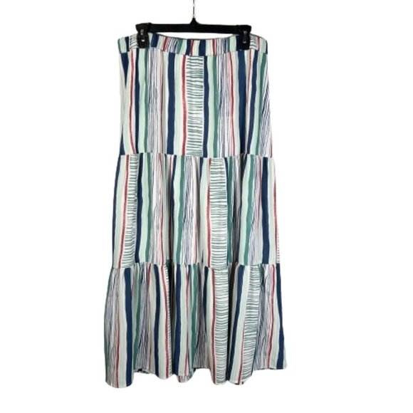 Lane Bryant Womens Tiered Maxi Skirt Size 1X Multicolor‎ Stripes Boho Peasant - Picture 1 of 12